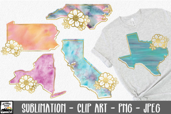 50 States Watercolor Sublimation Bundle and Illustrations