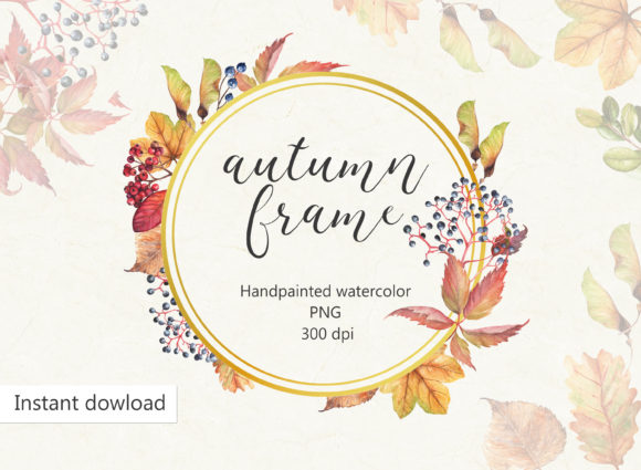 Autumn Watercolor Frame, Autumn Leaves W Illustrations