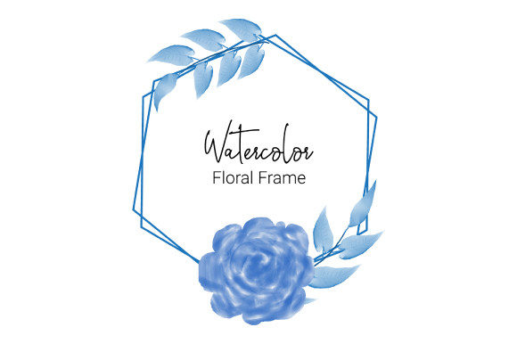 Blue Watercolor Floral Frame Illustrations