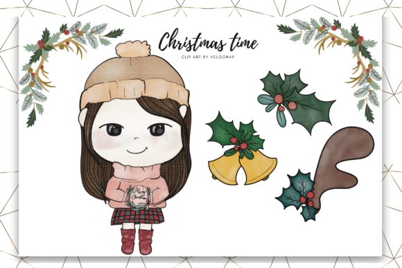 Christmas Girl Watercolour Clipart and Illustrations