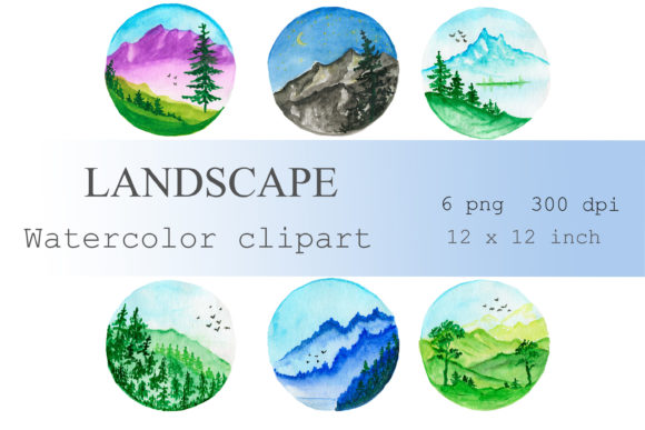 Clipart Watercolor Mountains PNG and Illustrations
