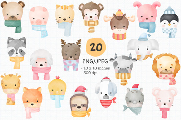 Cute Animal Winter Watercolor Set