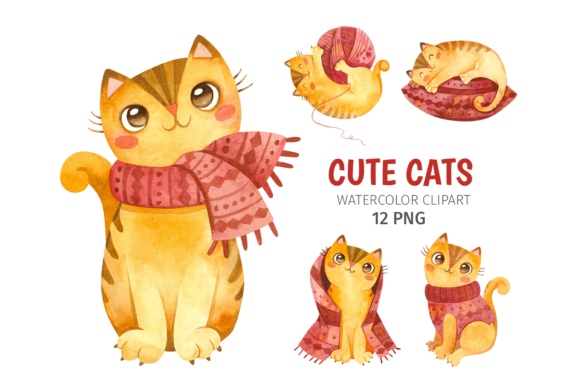 Cute Cats Clipart, Watercolor Animals
