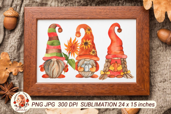 Fall Gnomes. Watercolor Gnomes. Illustrations
