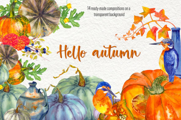 Fall, Watercolor Pumpkins Clipart & Illustrations