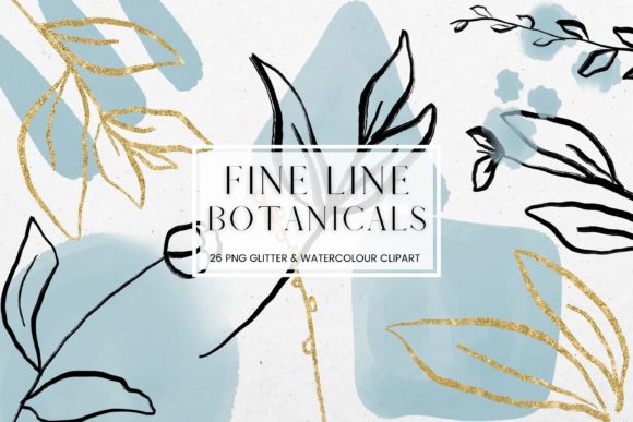 Fine Line Floral, Blue Watercolour