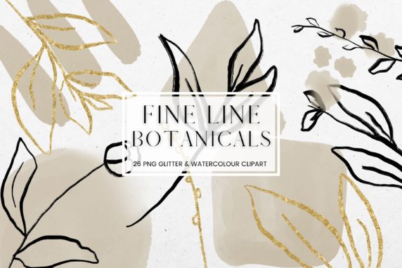 Fine Line Floral, Grey Watercolour Illustrations