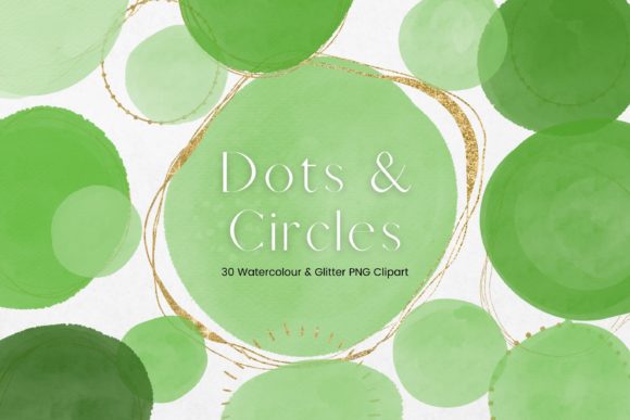 Green Watercolour and Gold Circles Illustrations