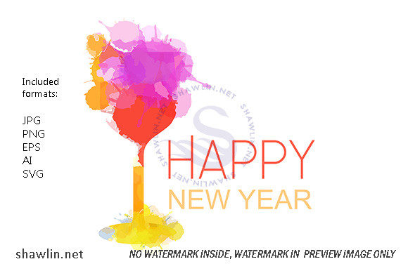 Happy New Year Celebration Watercolor Illustrations