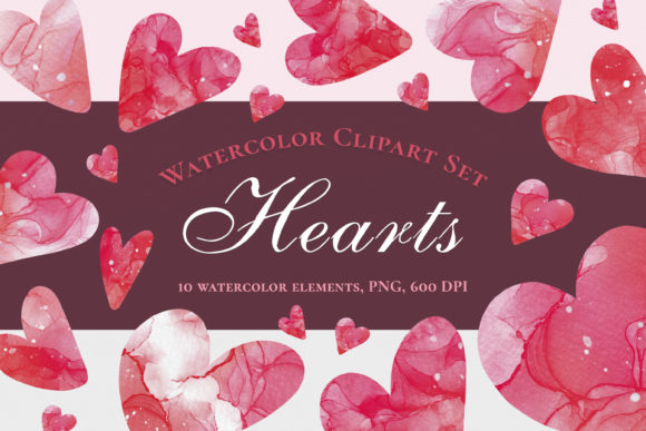 Hearts.Watercolor Clipart Set and Illustrations