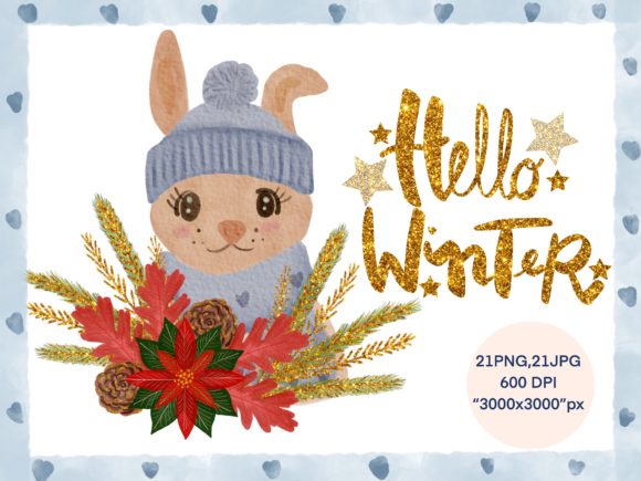 Hello Winter watercolor Png,Jpg Illustrations