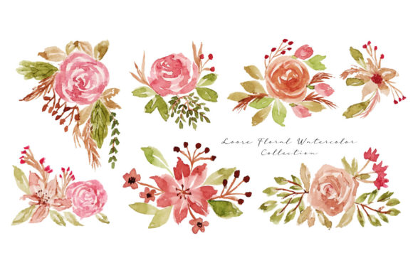 Pink Rose Flower Arrangement Watercolor Illustrations