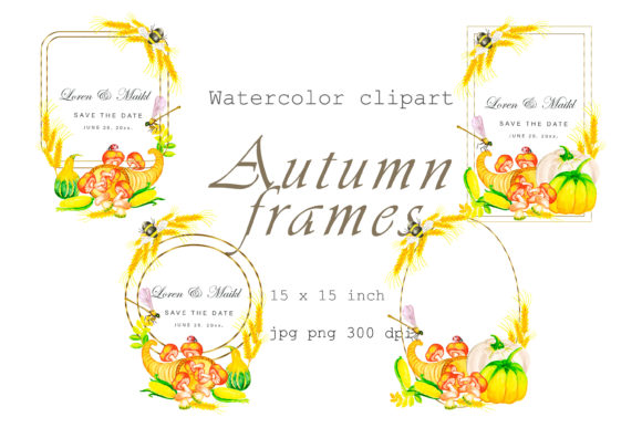 Pumpkin Clipart Watercolor, Fall Frame