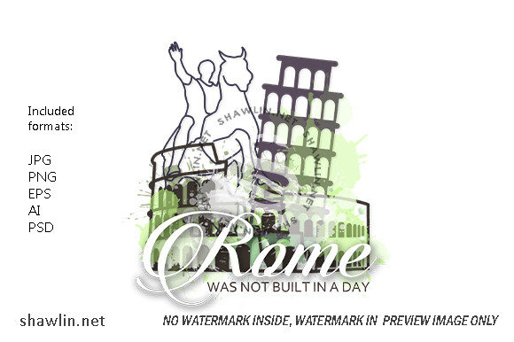 Rome Watercolor Doodle Travel Quote Illustrations