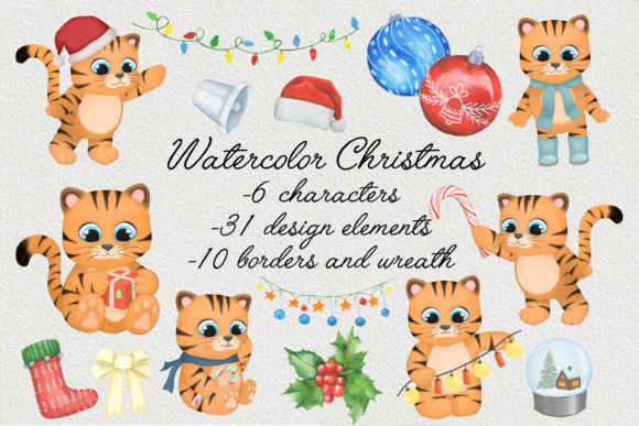 Set Christmas Illustration, Watercolor Illustrations