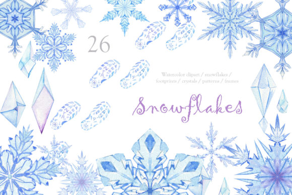 Snowflakes. Watercolor Clipart