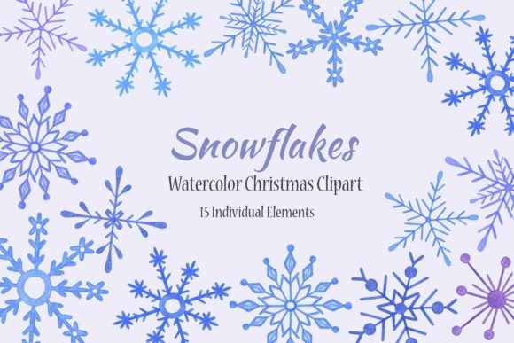 Snowflakes Watercolor Winter Clipart Illustrations
