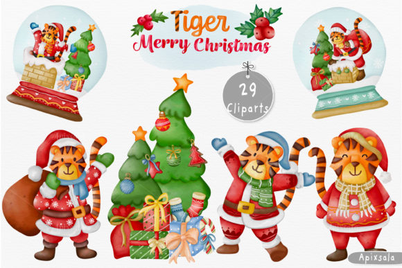 Tigers-Merry Christmas Watercolor Illustrations