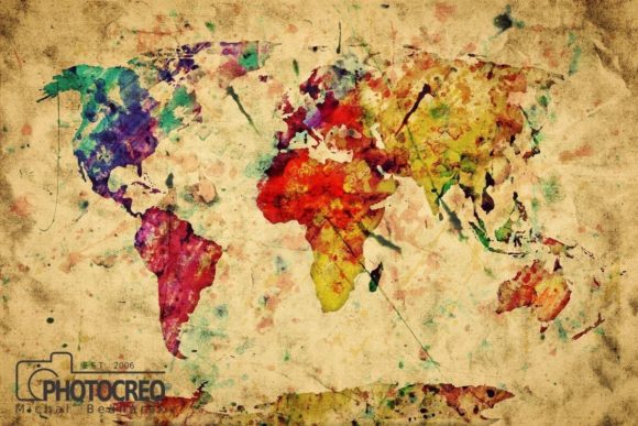 Vintage World Map Watercolor Illustrations
