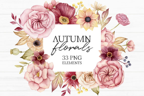 Watercolor Autumn Floral Clipart and Illustrations