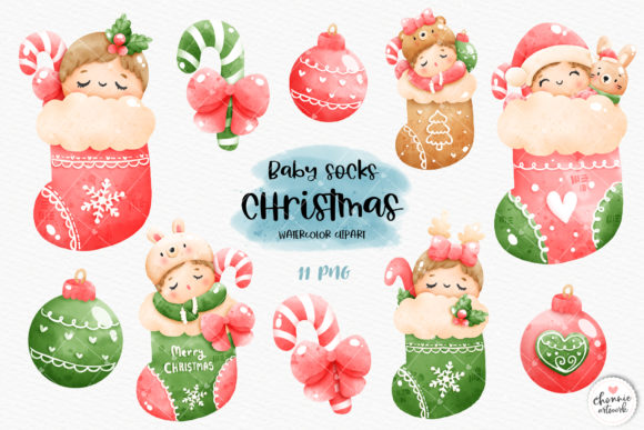 Watercolor Baby Christmas Clipart and Illustrations