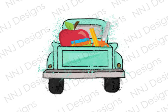 Watercolor Back to School Truck Clipart and Illustrations