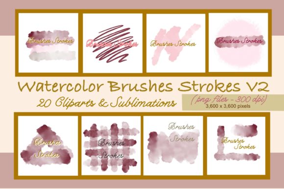 Watercolor Brushes Strokes V2 Clipart and Illustrations