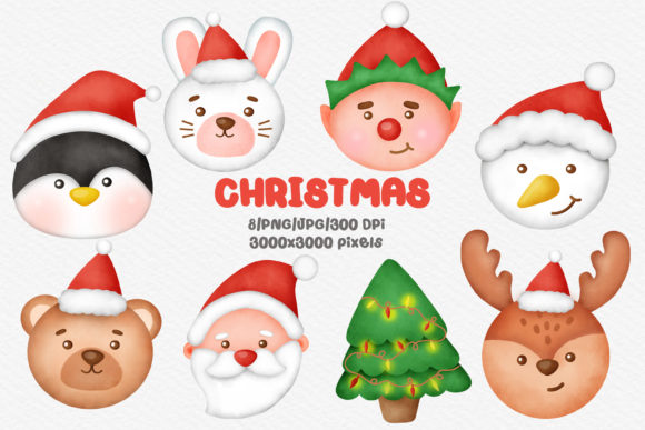 Watercolor Cute Christmas Day Clipart and Illustrations