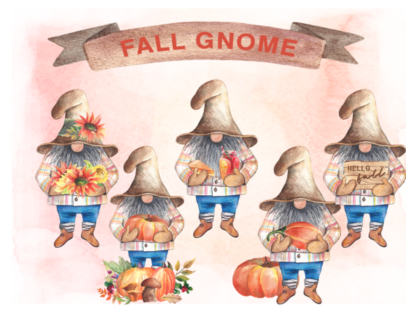 Watercolor Fall Gnome Clipart Set PNG