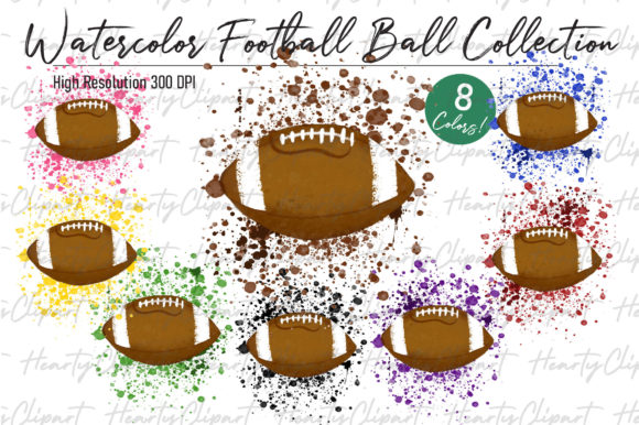 Watercolor Football Balls Clipart and Illustrations