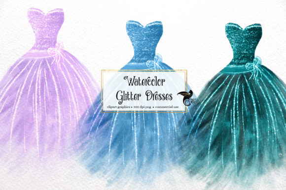 Watercolor Glitter Dresses Illustrations