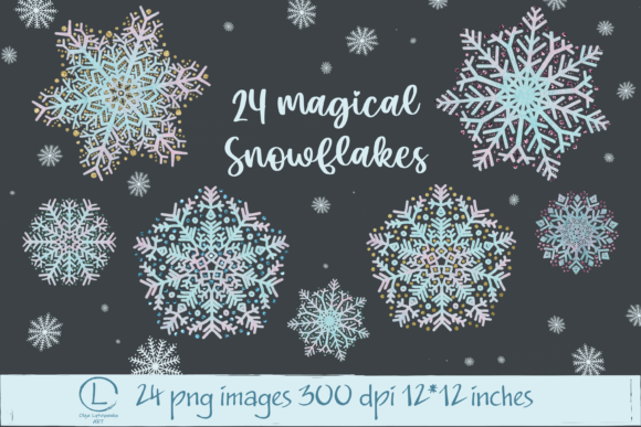 Watercolor Glitter Snowflakes Clipart and Illustrations