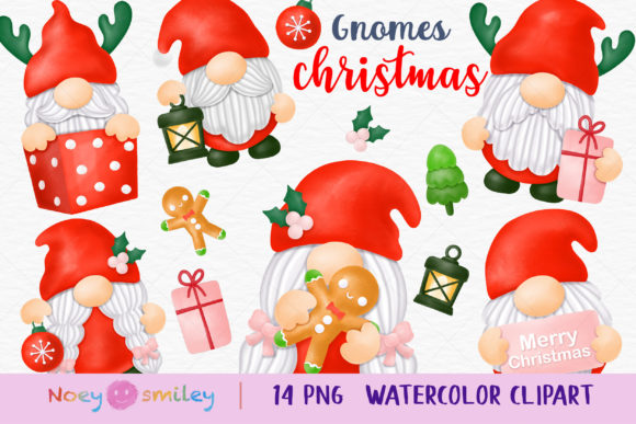 Watercolor Gnomes Christmas Clipart, PNG