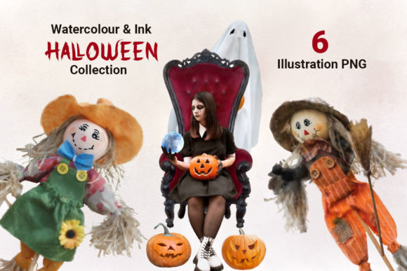 Watercolor Halloween Clipart Collection and Illustrations