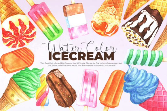 Watercolor Ice-Cream Clip Art Bundle and Illustrations