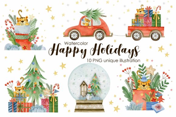 Watercolor New Year Illustration and Illustrations