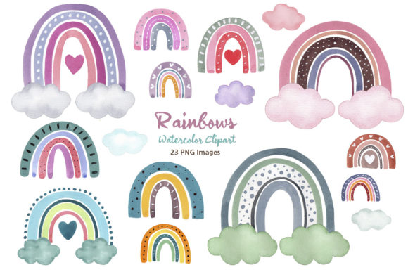 Watercolor Pastel Color Rainbow Clipart and Illustrations
