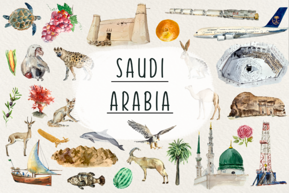 Watercolor Saudi Arabia Clip Arts and Illustrations