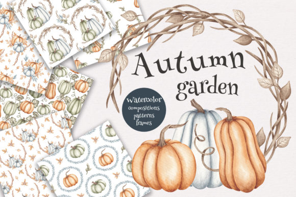 Watercolor Set Autumn Garden Illustrations