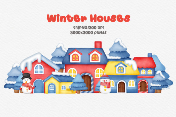 Watercolor Winter House Clipart